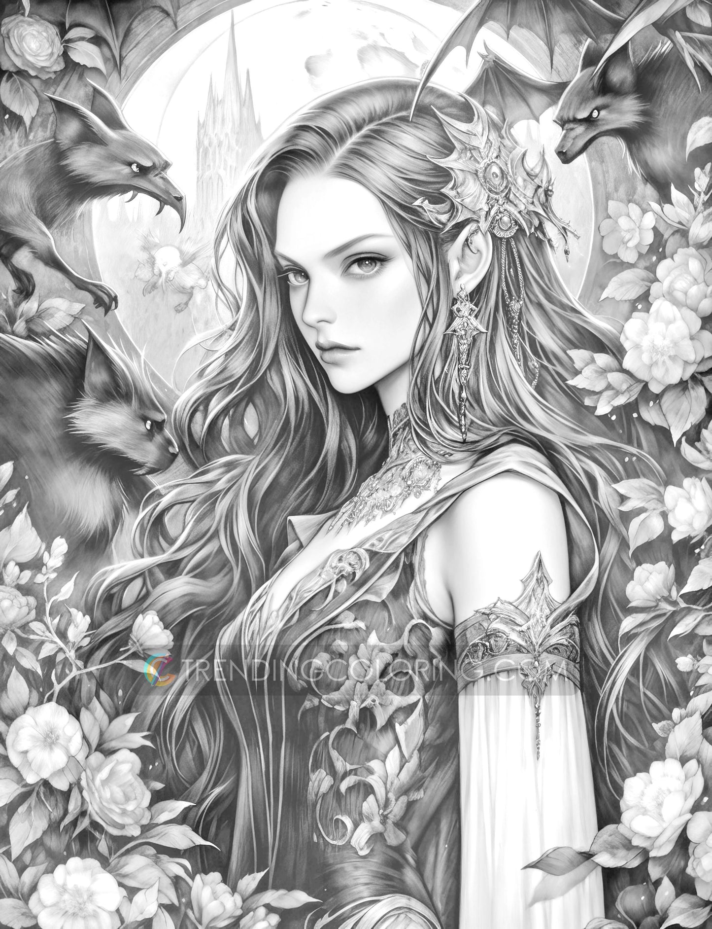 25 Vampire Beauties Grayscale Coloring Pages - Halloween Coloring - Instant Download - Printable PDF Dark/Light – preview 8