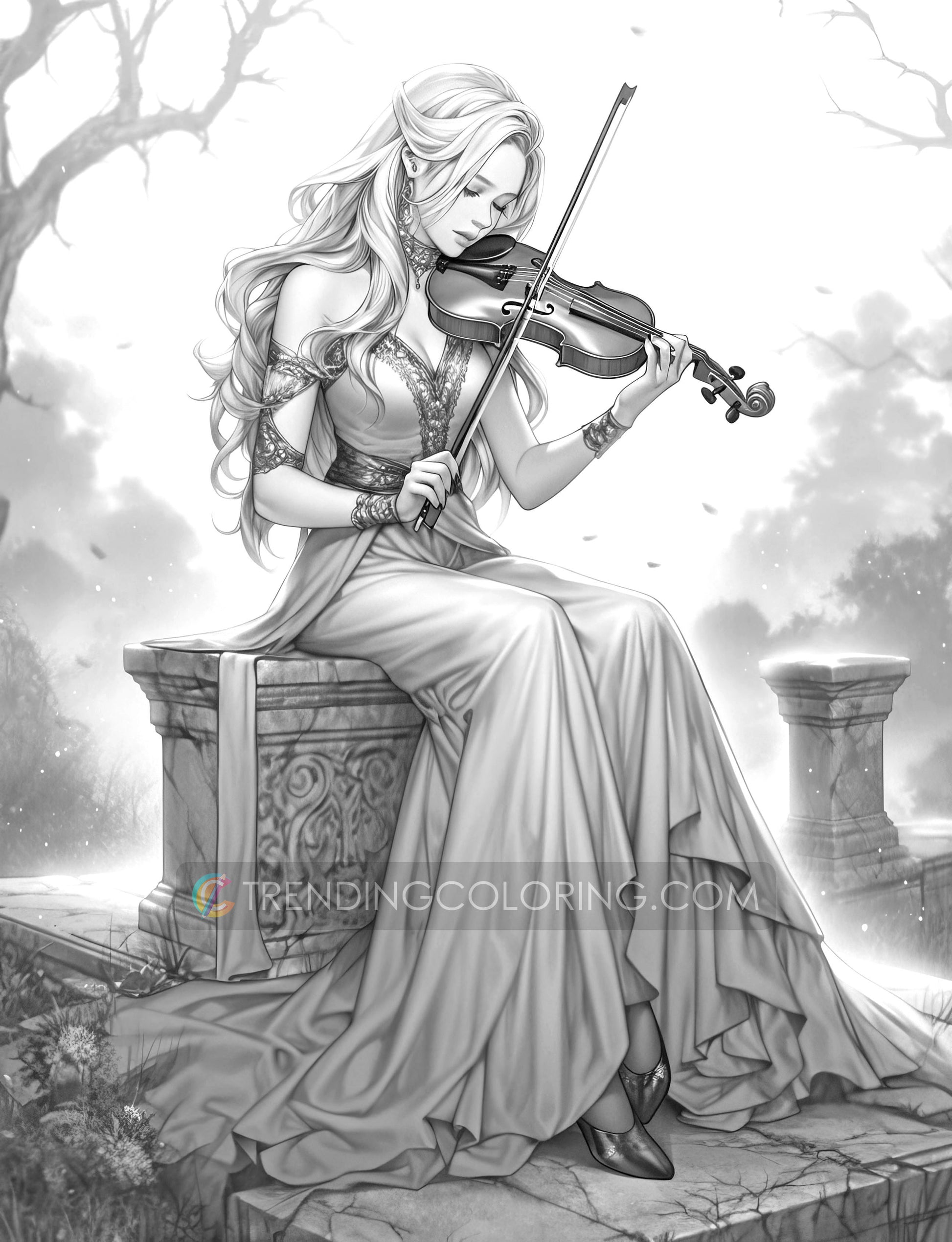25 Vampire Beauties Grayscale Coloring Pages - Halloween Coloring - Instant Download - Printable PDF Dark/Light – preview 9