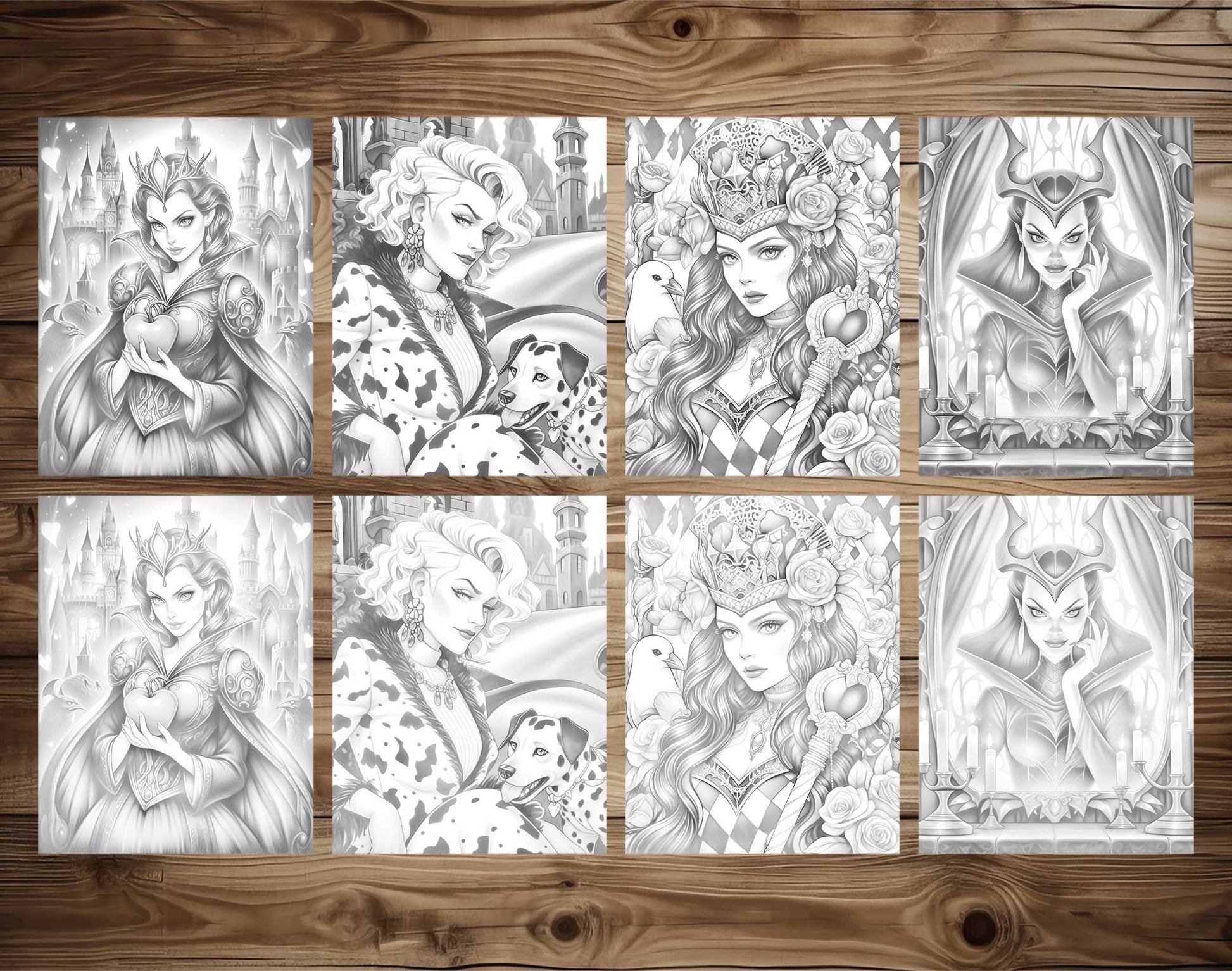 25 Villain Beauty Grayscale Coloring Pages - Instant Download - Printable PDF Dark/Light – preview 4