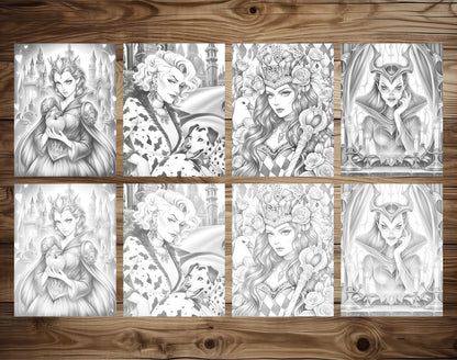 25 Villain Beauty Grayscale Coloring Pages - Instant Download - Printable PDF Dark/Light – preview 4