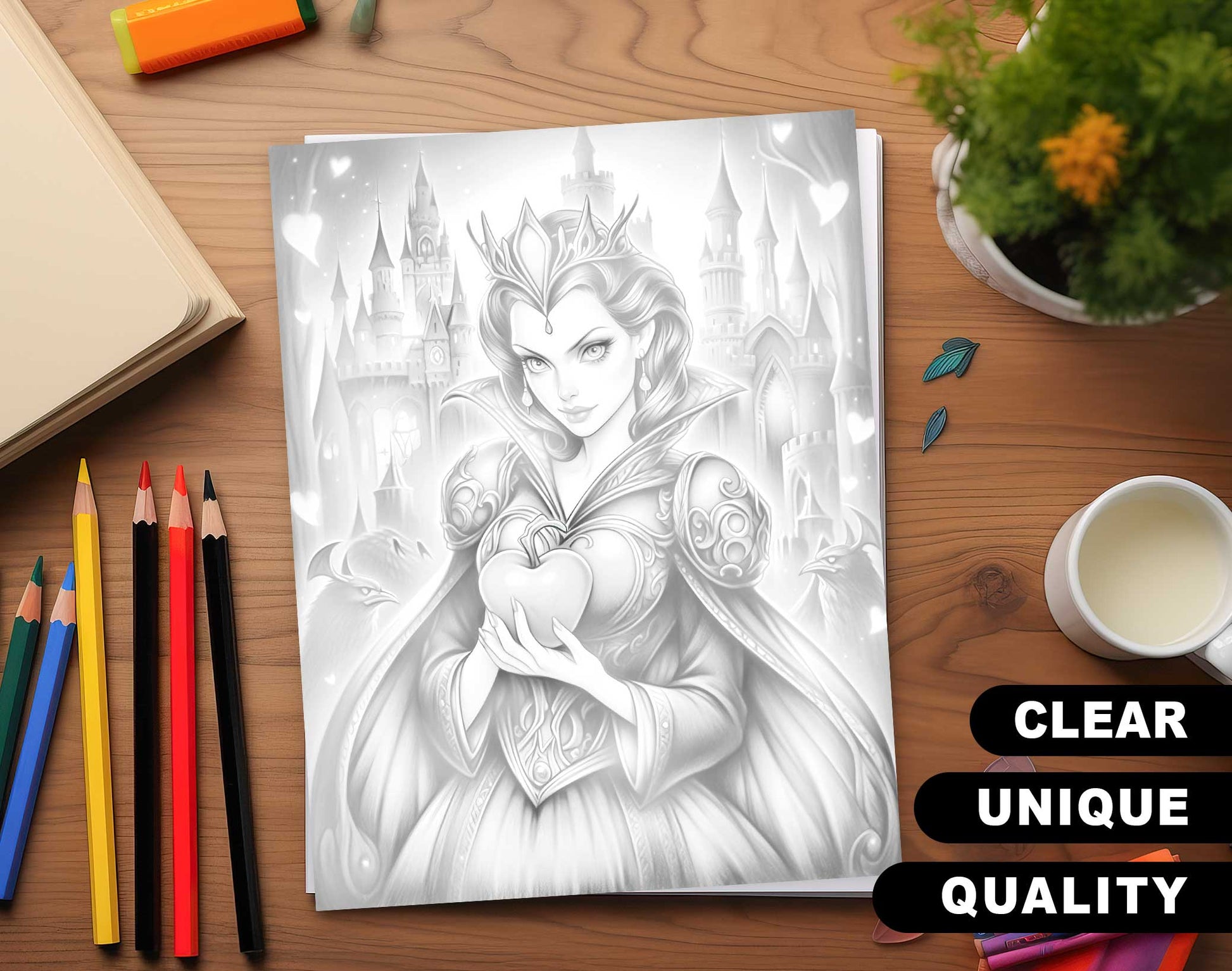 25 Villain Beauty Grayscale Coloring Pages - Instant Download - Printable PDF Dark/Light – preview 5