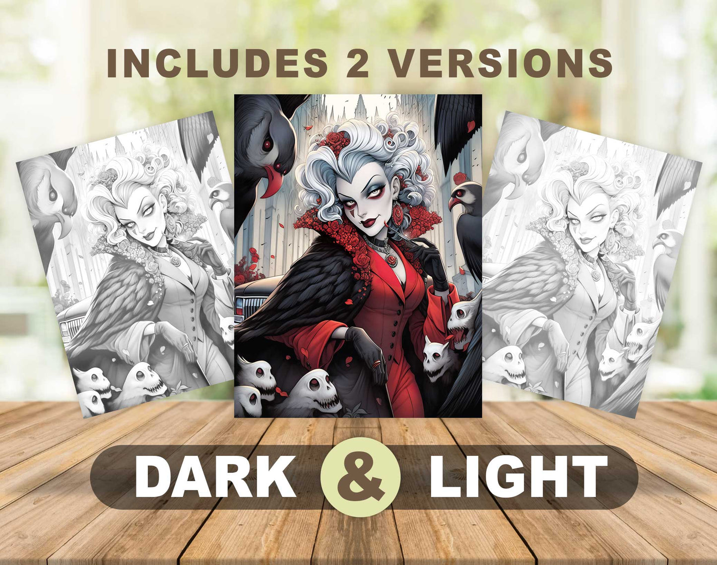 25 Villain Beauty Grayscale Coloring Pages - Instant Download - Printable PDF Dark/Light – preview 6