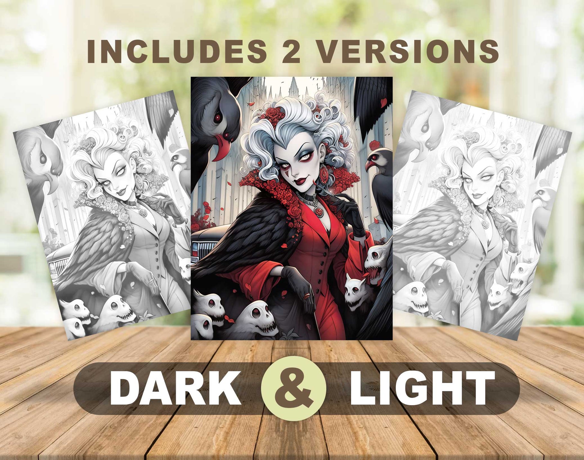 25 Villain Beauty Grayscale Coloring Pages - Instant Download - Printable PDF Dark/Light – preview 6