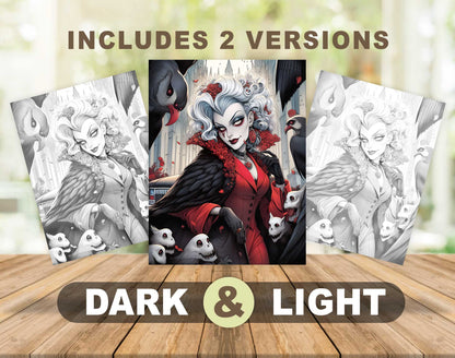 25 Villain Beauty Grayscale Coloring Pages - Instant Download - Printable PDF Dark/Light – preview 6