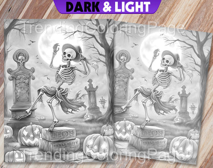 25 Vintage Halloween Grayscale Coloring Pages - Instant Download - Printable PDF Dark/Light – preview 3