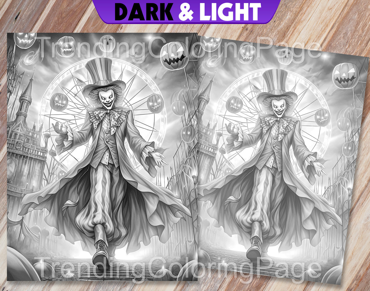 25 Vintage Halloween Grayscale Coloring Pages - Instant Download - Printable PDF Dark/Light – preview 5