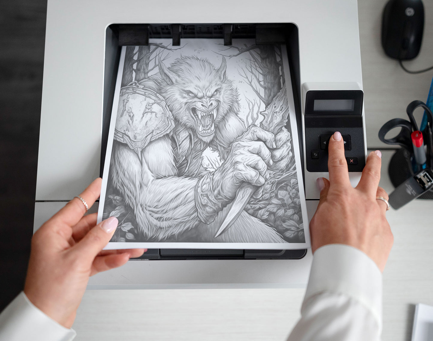 25 Werewolf Monster Grayscale Coloring Pages - Instant Download - Printable PDF Dark/Light – preview 2