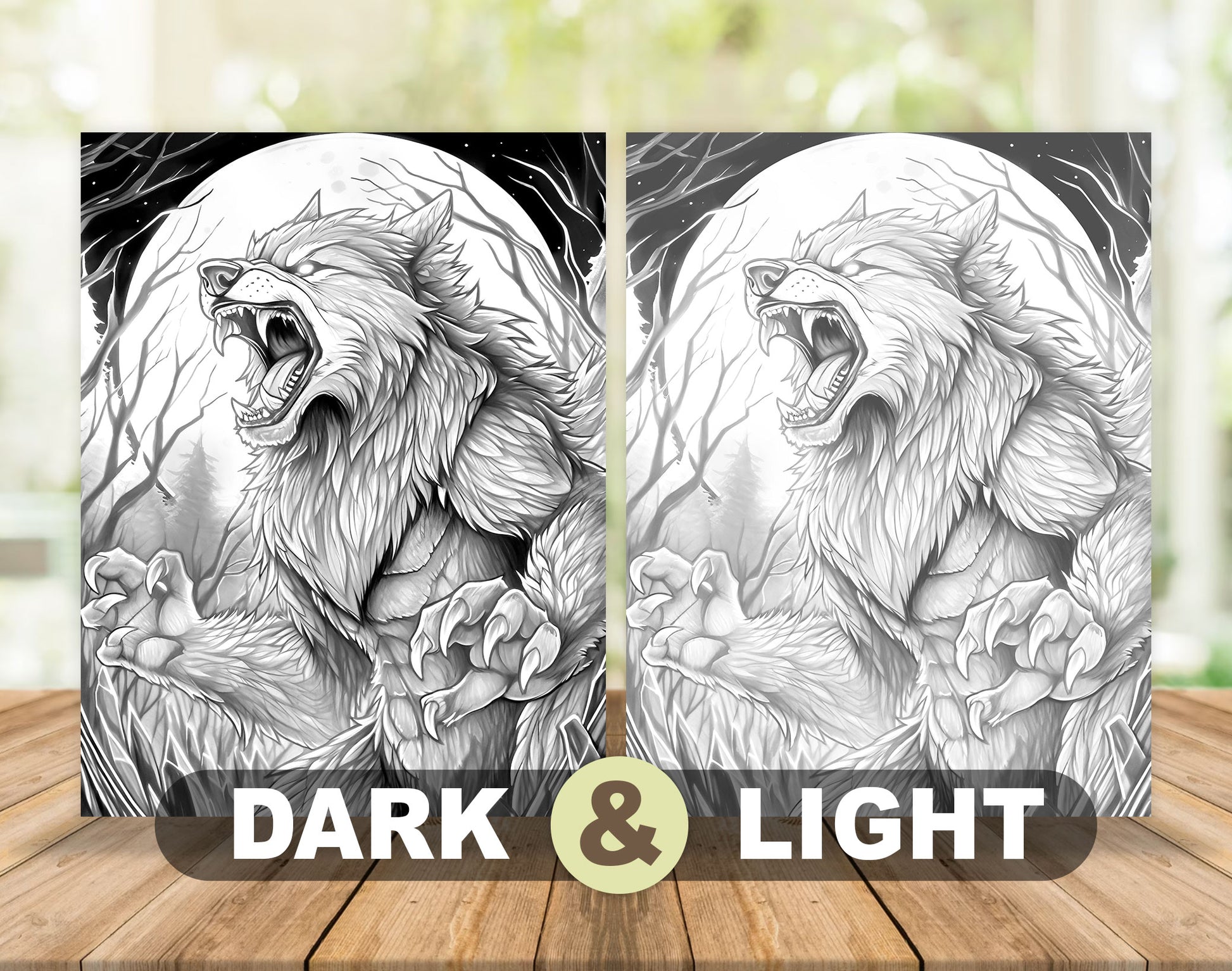 25 Werewolf Monster Grayscale Coloring Pages - Instant Download - Printable PDF Dark/Light – preview 4