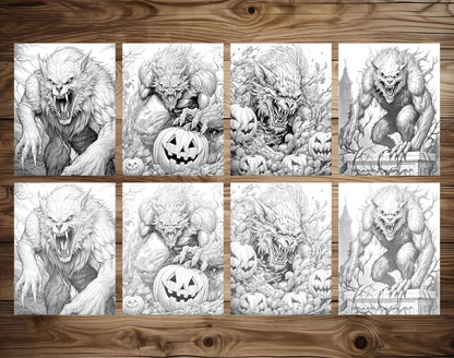 25 Werewolf Monster Grayscale Coloring Pages - Instant Download - Printable PDF Dark/Light – preview 5