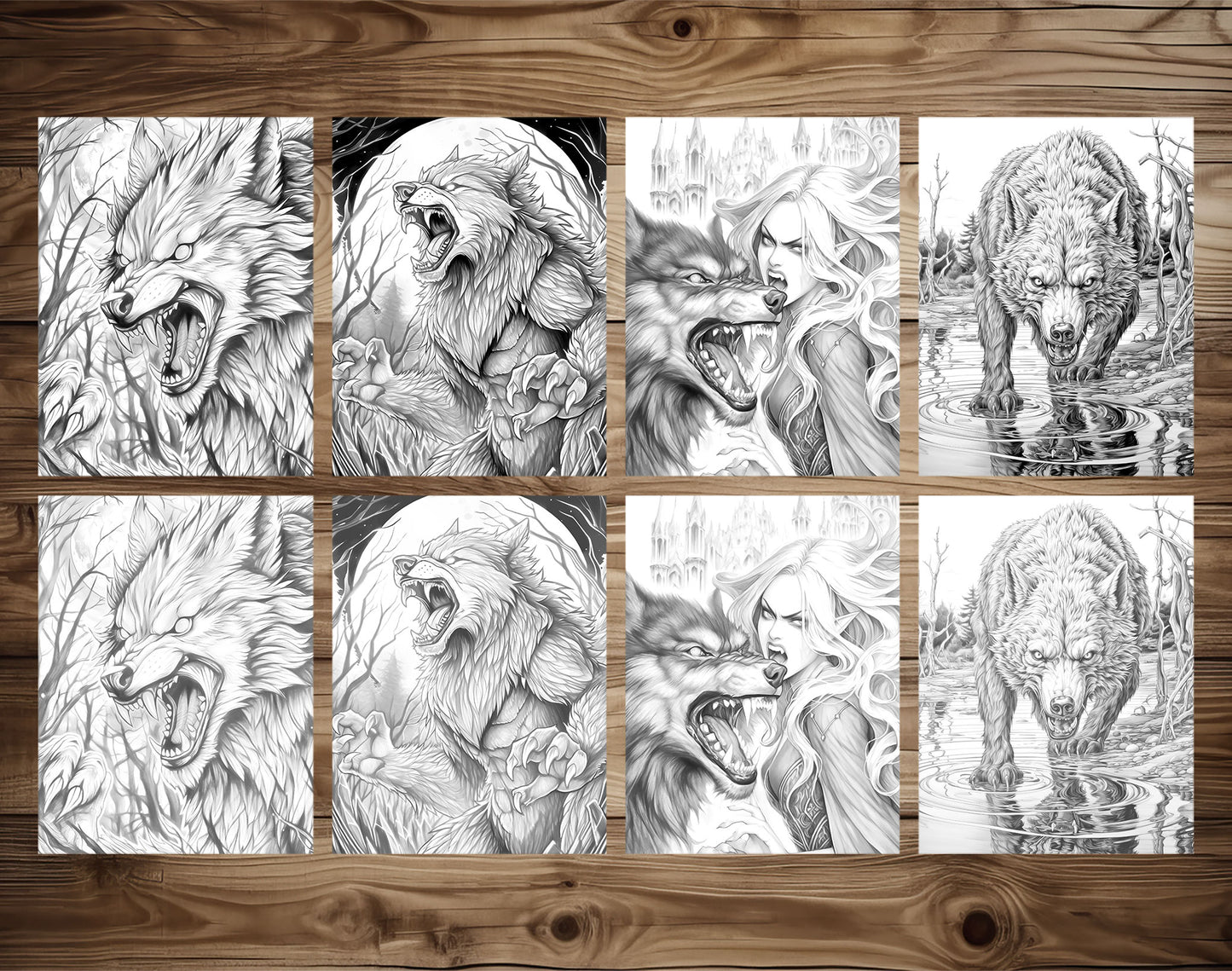 25 Werewolf Monster Grayscale Coloring Pages - Instant Download - Printable PDF Dark/Light – preview 6