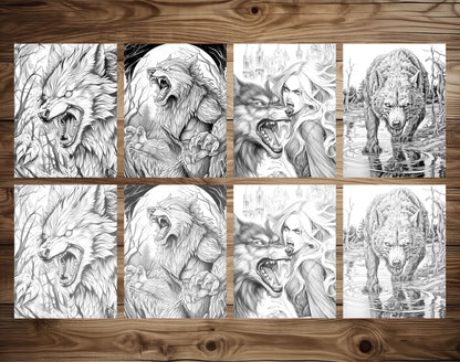 25 Werewolf Monster Grayscale Coloring Pages - Instant Download - Printable PDF Dark/Light – preview 6