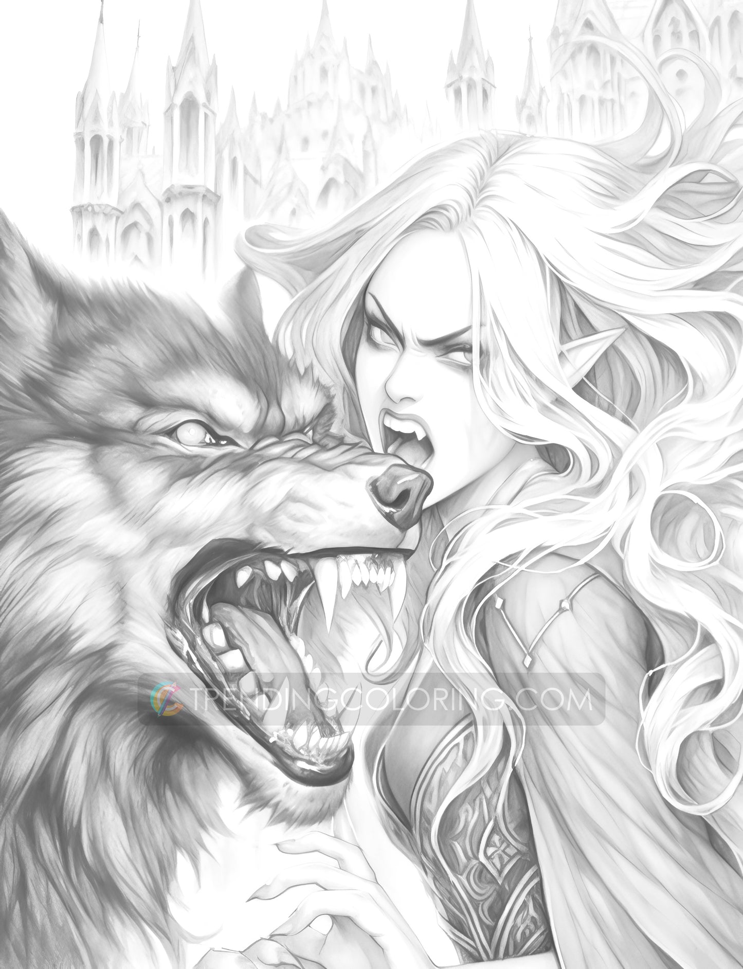 25 Werewolf Monster Grayscale Coloring Pages - Instant Download - Printable PDF Dark/Light – preview 9