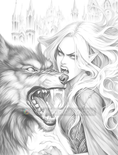 25 Werewolf Monster Grayscale Coloring Pages - Instant Download - Printable PDF Dark/Light – preview 9