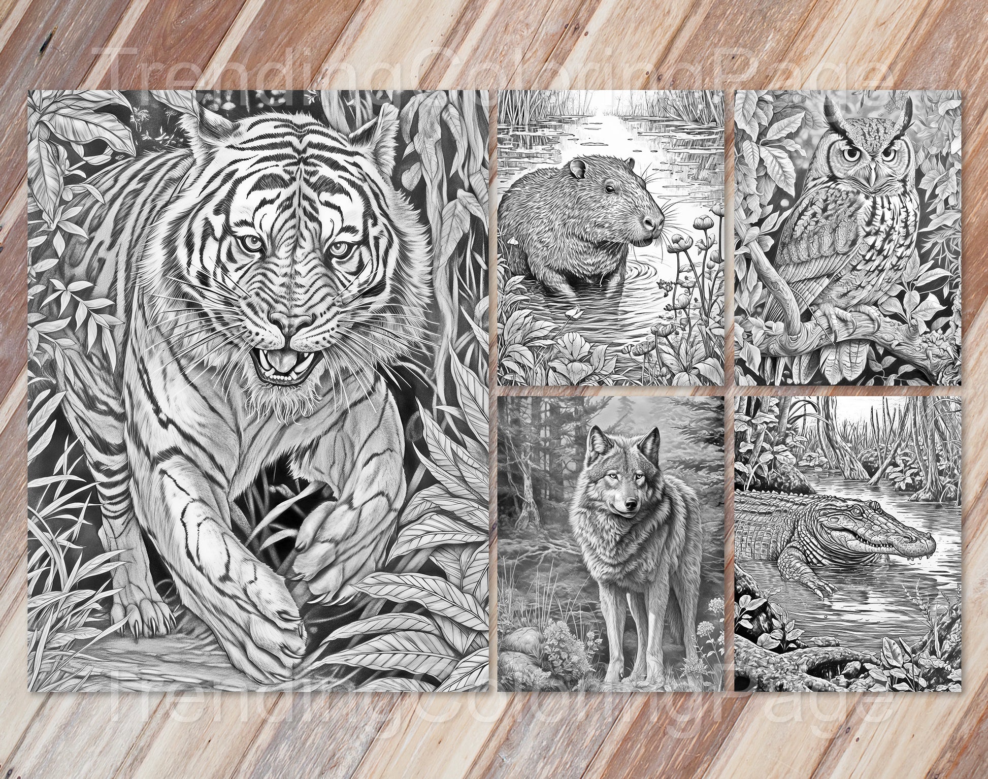 25 Wild Animal Grayscale Coloring Pages - Instant Download - Printable PDF – preview 4