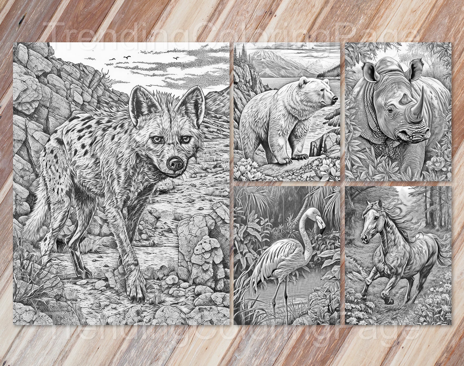 25 Wild Animal Grayscale Coloring Pages - Instant Download - Printable PDF – preview 5