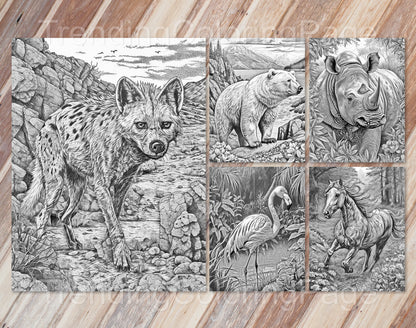 25 Wild Animal Grayscale Coloring Pages - Instant Download - Printable PDF – preview 5