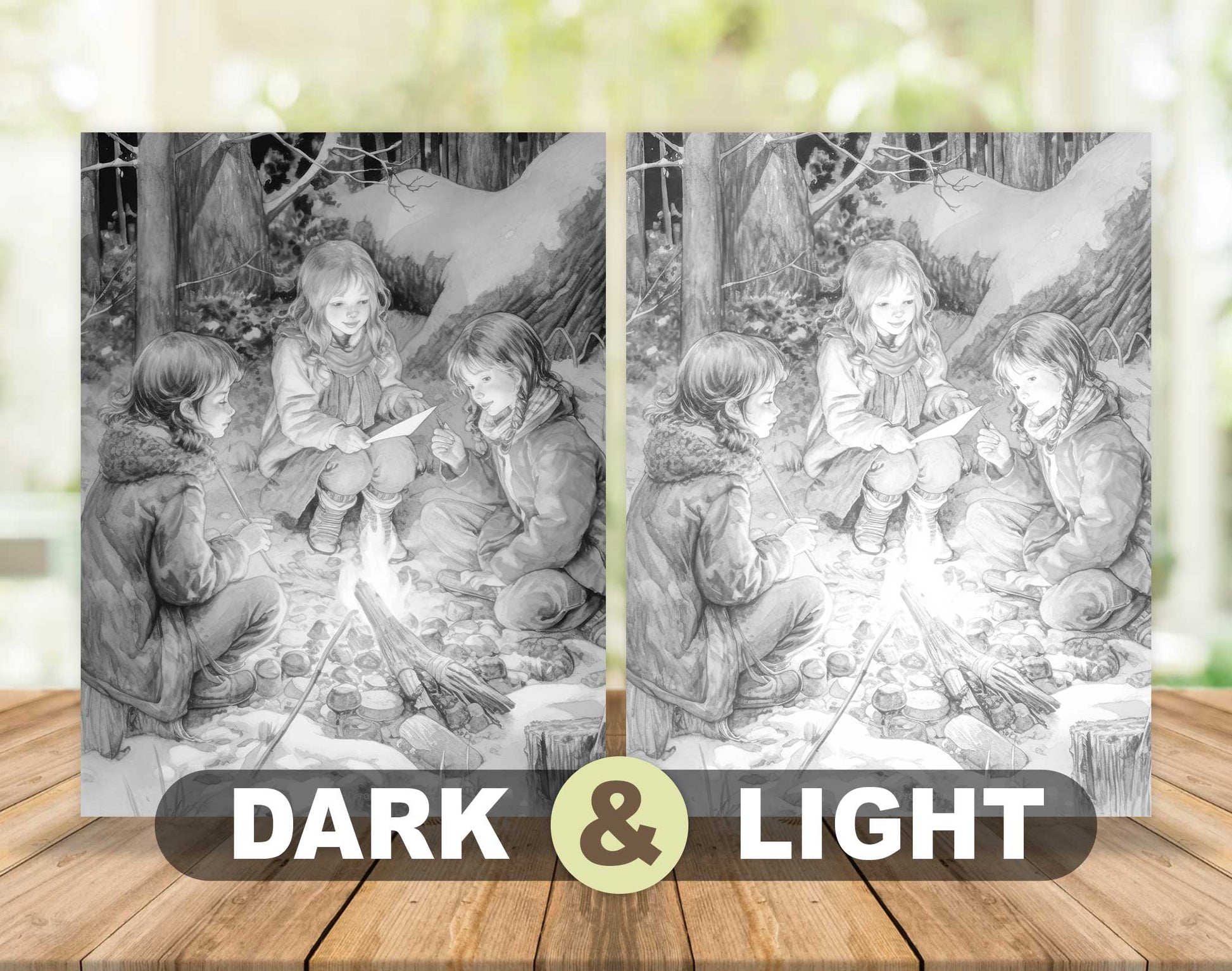 25 Winter Girls Grayscale Coloring Pages - Instant Download - Printable PDF Dark/Light – preview 5
