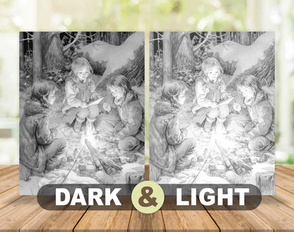 25 Winter Girls Grayscale Coloring Pages - Instant Download - Printable PDF Dark/Light – preview 5
