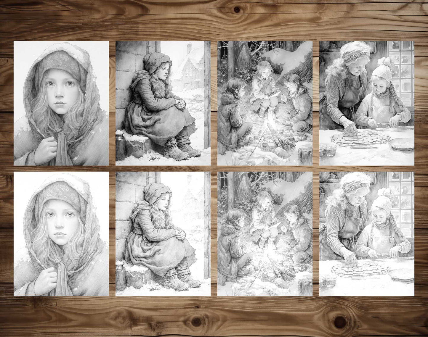 25 Winter Girls Grayscale Coloring Pages - Instant Download - Printable PDF Dark/Light – preview 6