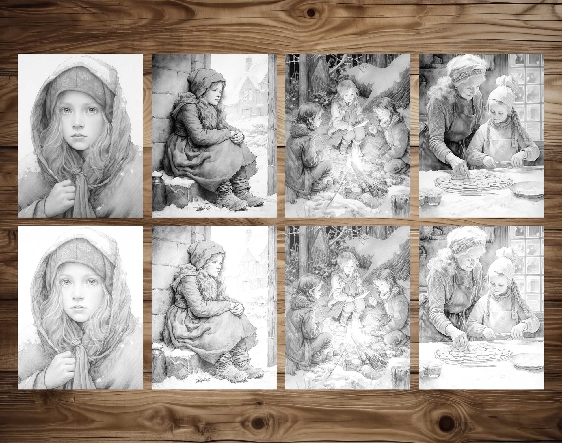 25 Winter Girls Grayscale Coloring Pages - Instant Download - Printable PDF Dark/Light – preview 6