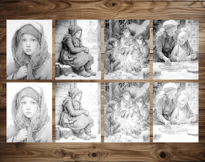 25 Winter Girls Grayscale Coloring Pages - Instant Download - Printable PDF Dark/Light – preview 6