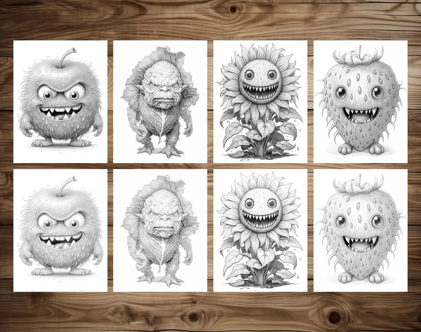 25 Plant Monster Grayscale Coloring Pages - Halloween Coloring - Instant Download - Printable PDF Dark/Light