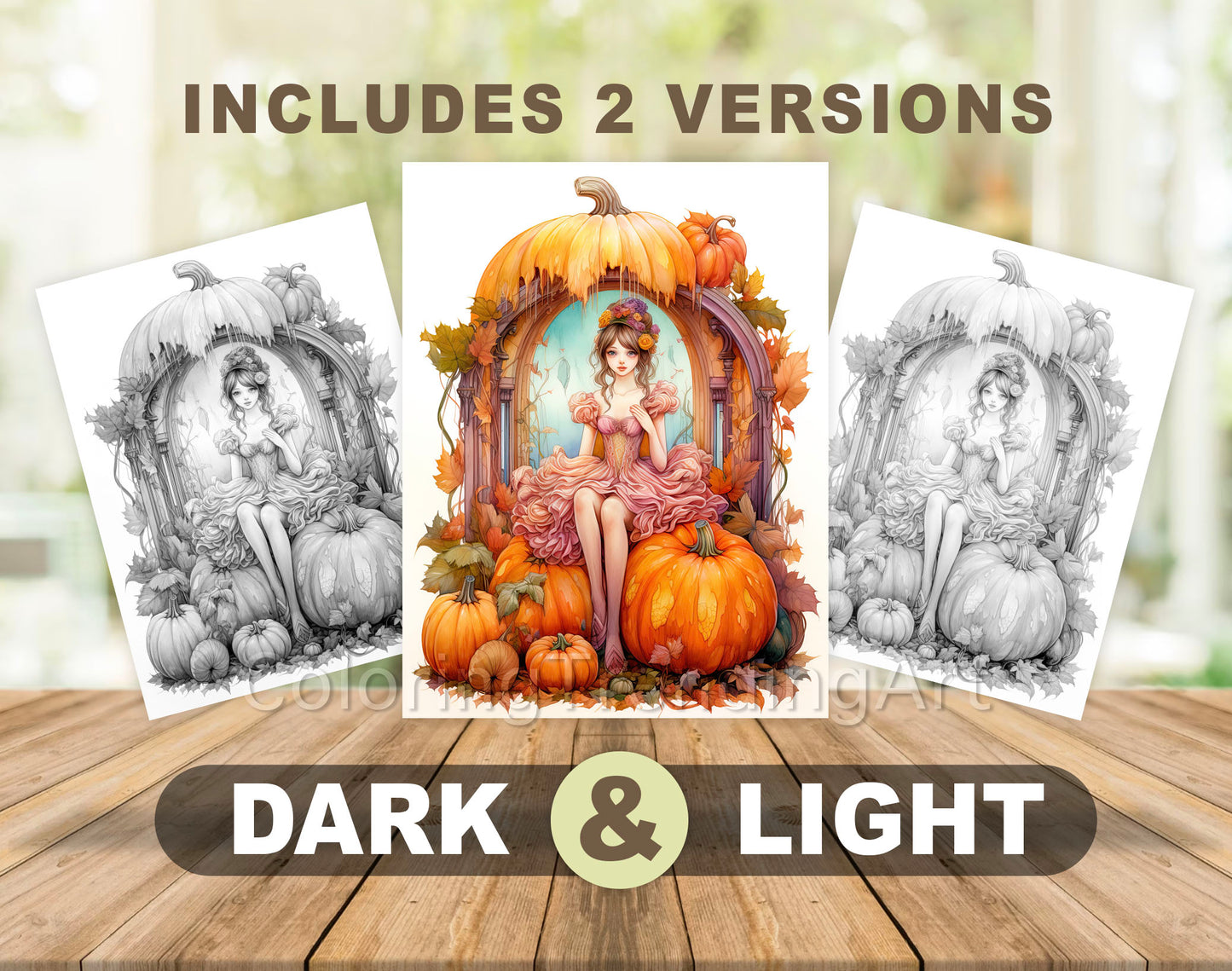 25 Pumpkin Fairy Grayscale Coloring Pages - Halloween Coloring - Instant Download - Printable PDF Dark/Light