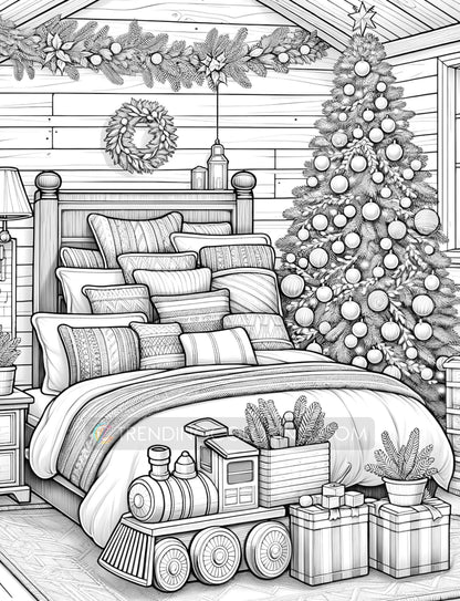 50 Christmas House Interior Grayscale Coloring Pages - Instant Download - Printable PDF Dark/Light