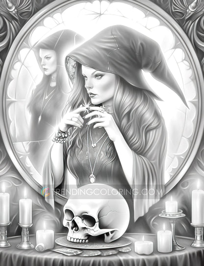 25 Halloween Hexen Graustufen Malvorlagen - Halloween Ausmalen - Sofortiger Download - Druckbare PDF Dunkel/Hell