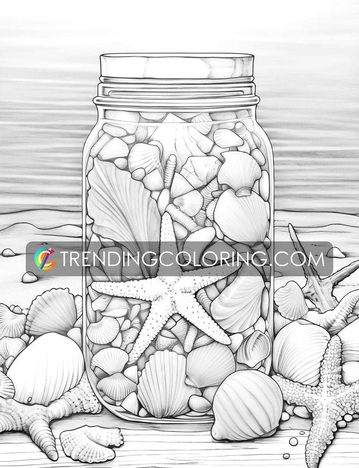 25 Ocean In Jar Grayscale Coloring Pages - Instant Download - Printable PDF Dark/Light