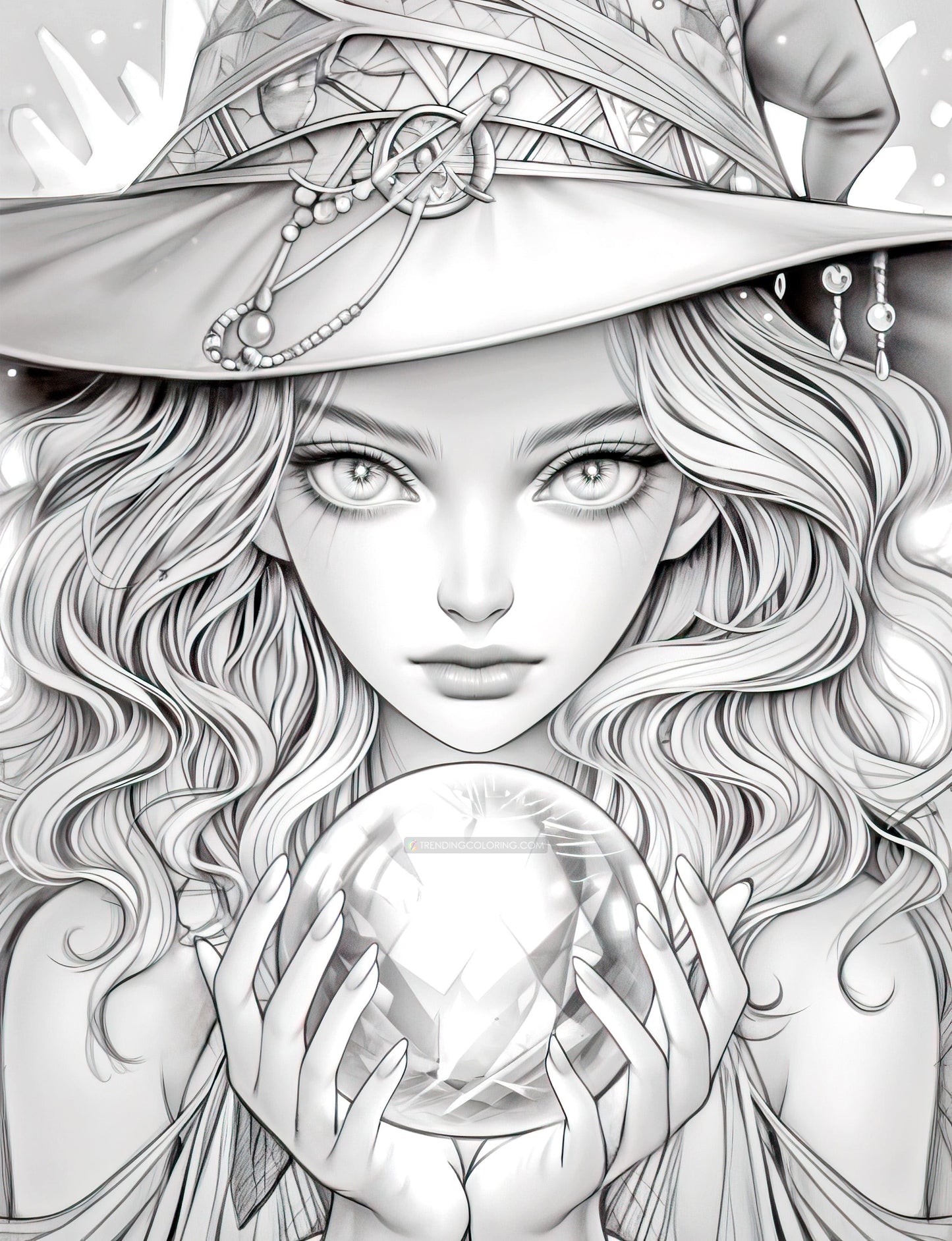 70 Beauty Witches Grayscale Coloring Pages - Instant Download - Printable PDF