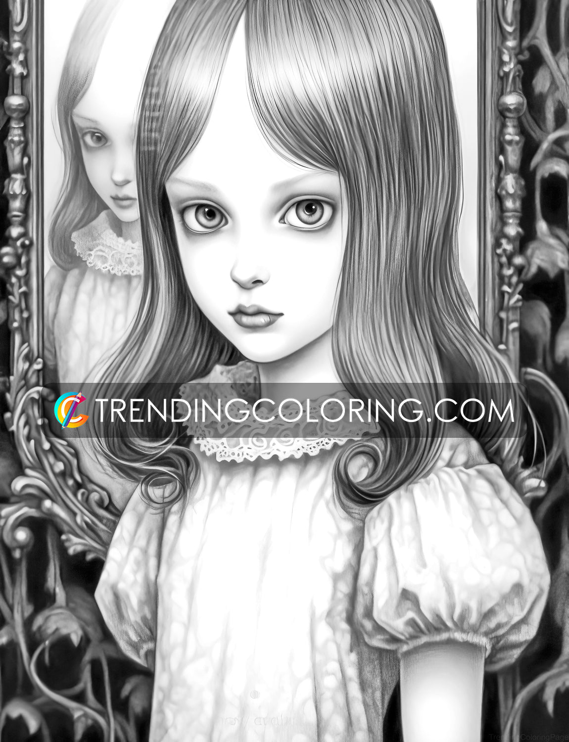 30 Adorable Creepy Girl Grayscale Coloring Pages - Instant Download 