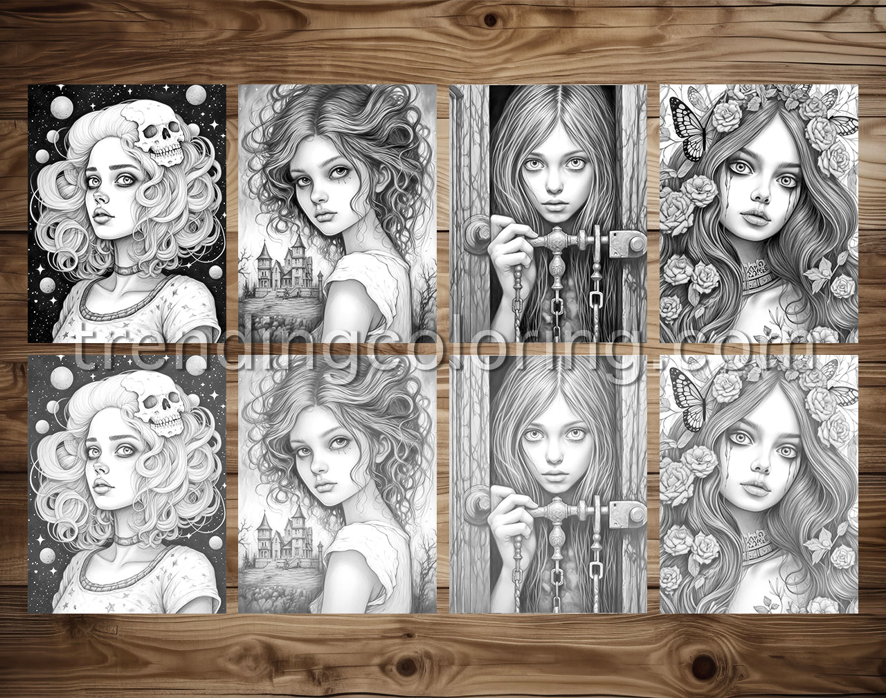 30 Adorable Creepy Girl Grayscale Coloring Pages - Instant Download - Printable PDF