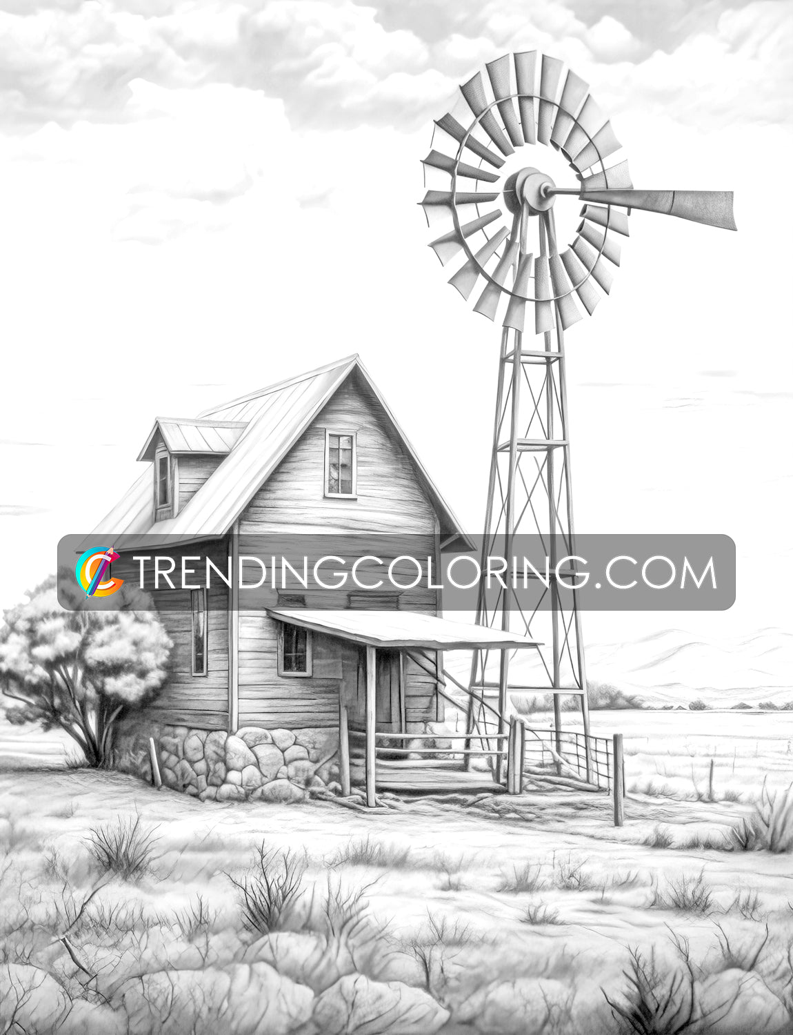 30 Country Farm Grayscale Coloring Pages - Instant Download - Printable PDF