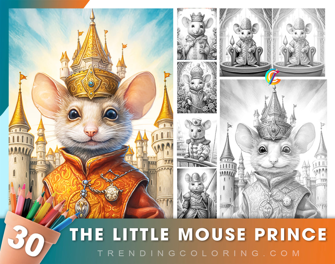 30 The Little Mouse Prince Grayscale Coloring Pages - Instant Download - Printable Dark/Light
