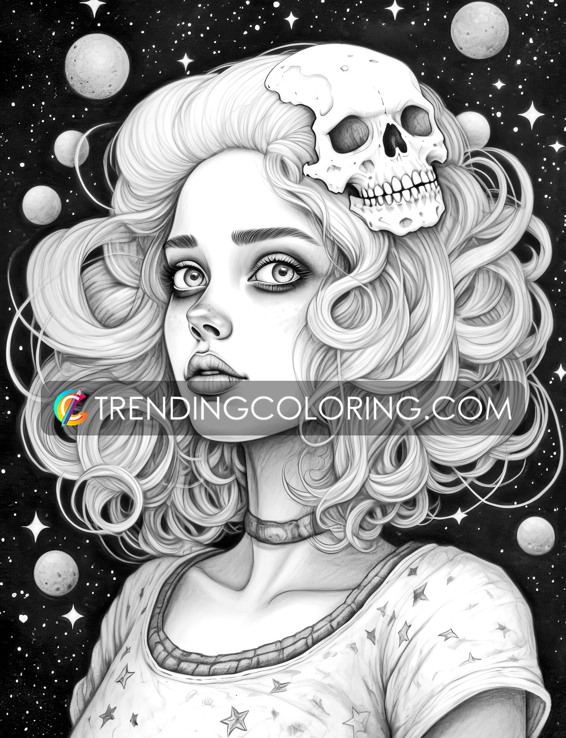 30 Adorable Creepy Girl Grayscale Coloring Pages - Instant Download - Printable PDF – preview 10