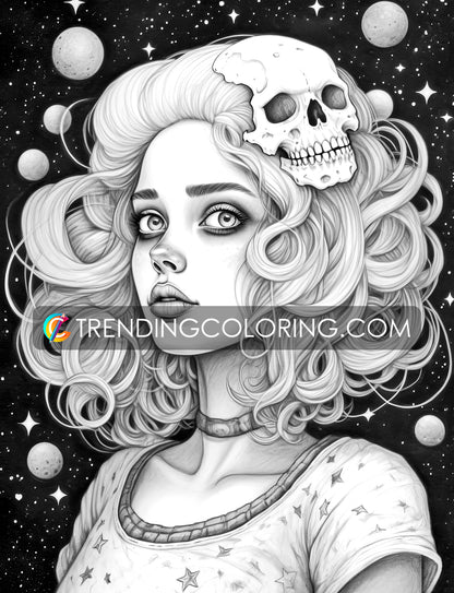 30 Adorable Creepy Girl Grayscale Coloring Pages - Instant Download - Printable PDF – preview 10