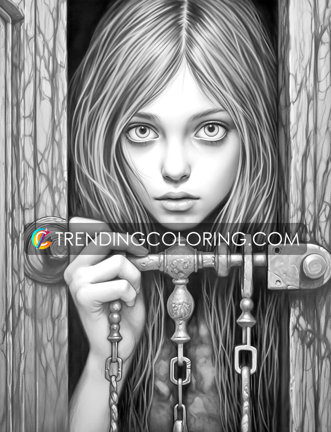 30 Adorable Creepy Girl Grayscale Coloring Pages - Instant Download - Printable PDF – preview 11