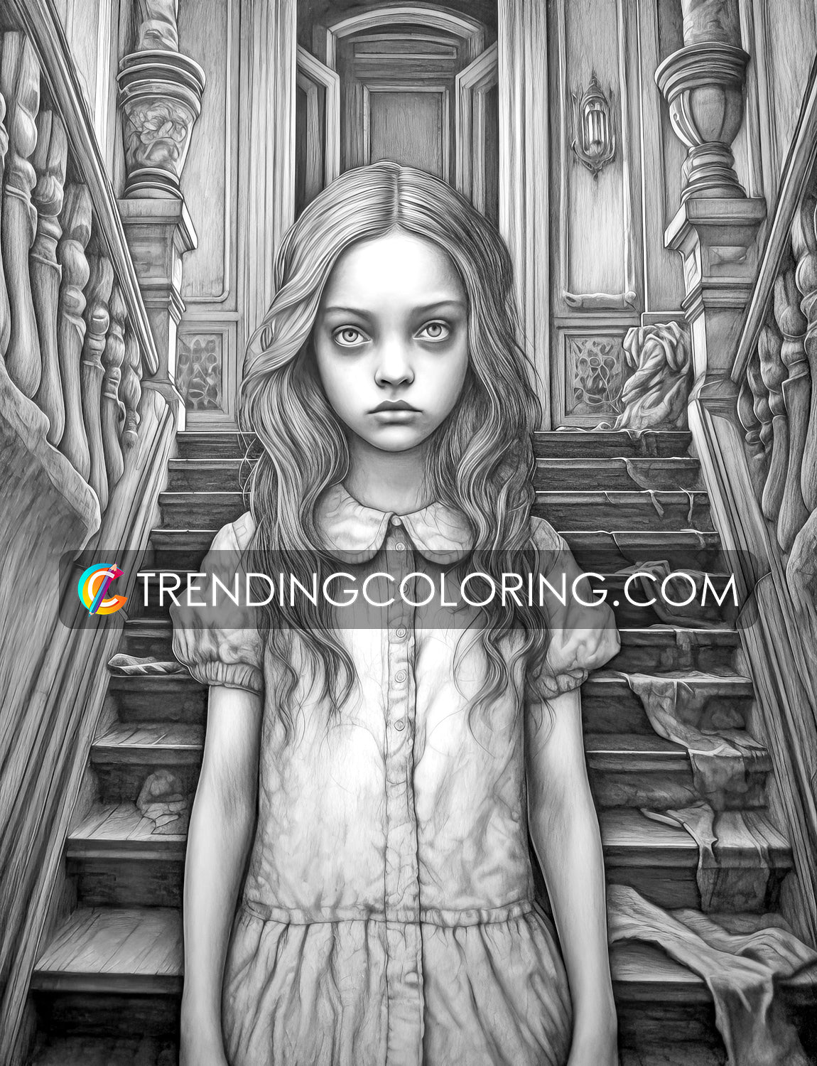 30 Adorable Creepy Girl Grayscale Coloring Pages - Instant Download - Printable PDF – preview 7