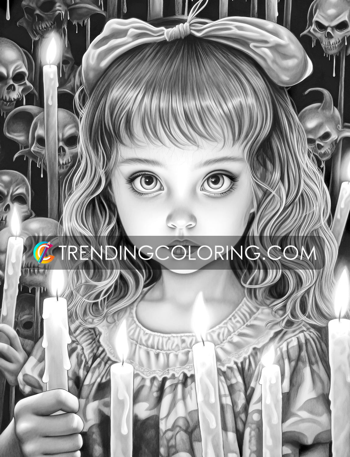 30 Adorable Creepy Girl Grayscale Coloring Pages - Instant Download - Printable PDF – preview 8