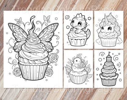 30 Adorable Cupcake Coloring Pages - Instant Download - Printable PDF – preview 2