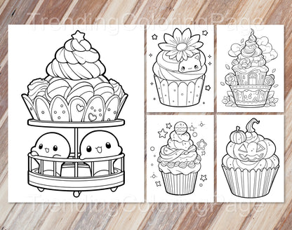 30 Adorable Cupcake Coloring Pages - Instant Download - Printable PDF – preview 3