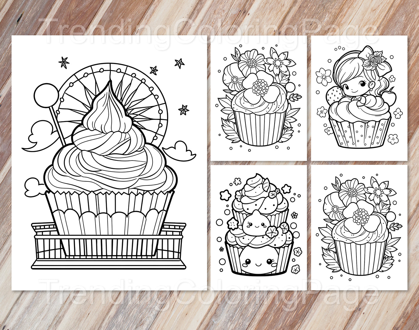 30 Adorable Cupcake Coloring Pages - Instant Download - Printable PDF – preview 6