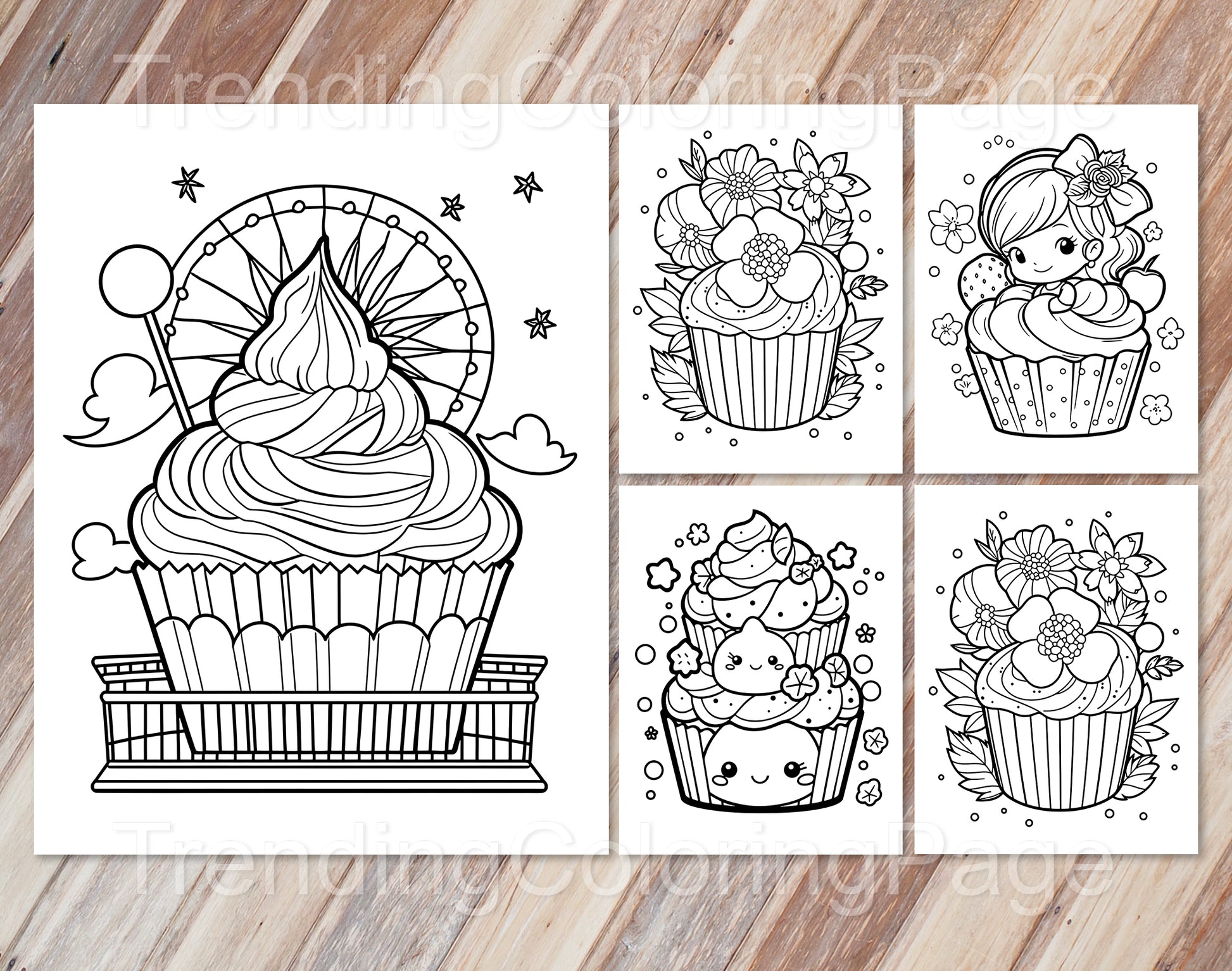 30 Adorable Cupcake Coloring Pages - Instant Download - Printable PDF – preview 6