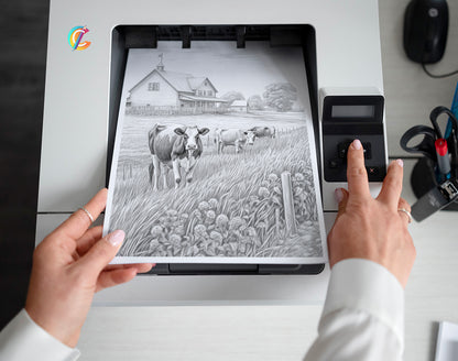 30 Country Farm Grayscale Coloring Pages - Instant Download - Printable PDF – preview 2