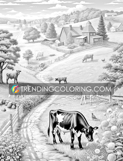 30 Country Farm Grayscale Coloring Pages - Instant Download - Printable PDF – preview 5