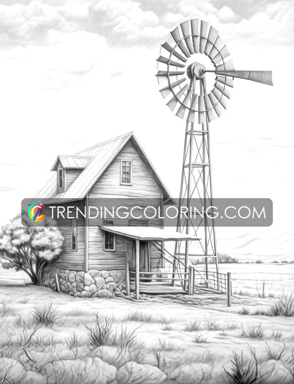 30 Country Farm Grayscale Coloring Pages - Instant Download - Printable PDF – preview 7