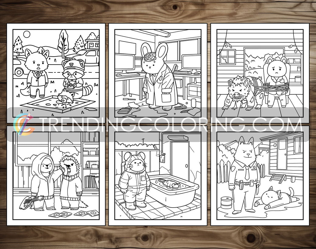 30 Cozy Crime Scenes 1 Cute and Simple Coloring Pages - PDF Download – preview 5