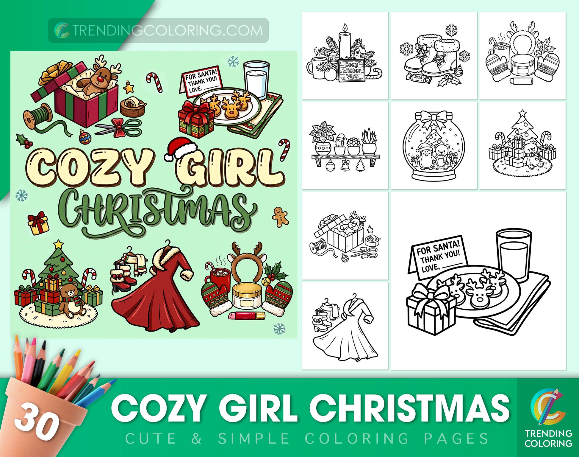 30 Cozy Girl Christmas Cute and Simple Coloring Pages - PDF Download