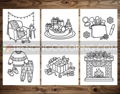 30 Cozy Girl Christmas Cute and Simple Coloring Pages - PDF Download – preview 6